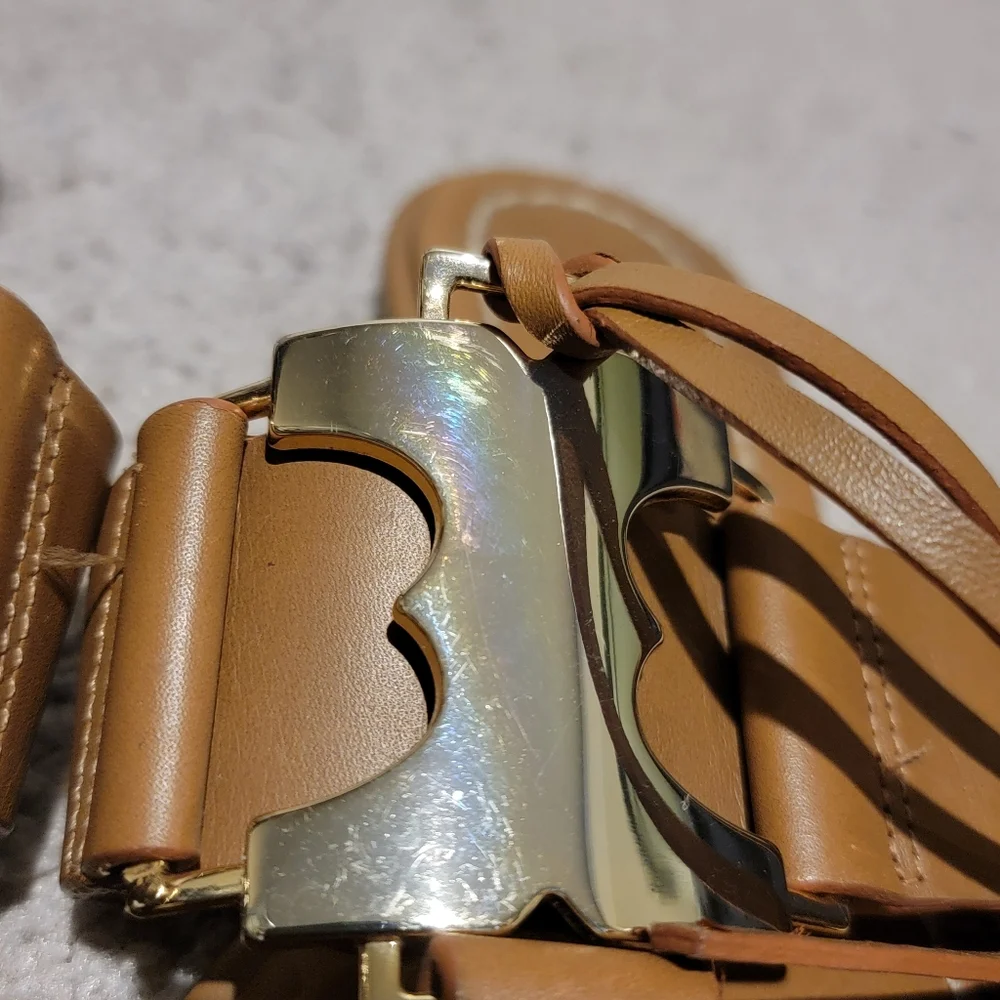 Tory Burch Brown Leather Ankle Wrap Sandals with Gold Hardware